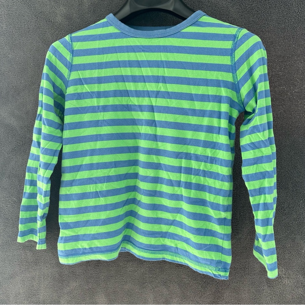 Boden Kids Long Sleeve Shirt in Green and Blue Stripes